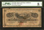 COLOMBIA. Banco del Departmento de Bolívar. 5 Pesos. March 1, 1888 overprinted 1895. P-S423a. PMG Ve