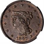 1842 Braided Hair Cent. N-4. Rarity-2. Large Date. MS-63 BN (NGC).