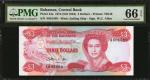 BAHAMAS. Central Bank of the Bahamas. 3 Dollars, 1974 (ND 1984). P-44a. PMG Gem Uncirculated 66 EPQ.