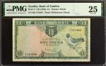 ZAMBIA. Bank of Zambia. 1 Pound, ND (1964). P-2. PMG Very Fine 25.