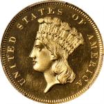 1862 Three-Dollar Gold Piece. JD-1, the only known dies. Rarity-6+. Proof-65 Deep Cameo (PCGS). CAC.