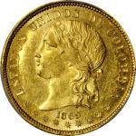 COLOMBIA. 1869 20 Pesos. Bogotá mint. Restrepo M336.5. MS-61 (PCGS).