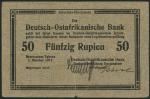 Deutsch-Ostafrikanische Bank, 5 rupien, 15 August 1915, green cardlike paper, 10 rupien, 1 October 1