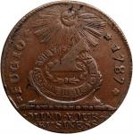 1787 Fugio Copper. Pointed Rays. Newman 12-S, W-6805. Rarity-5. STATES UNITED, 4 Cinquefoils. AU-50 