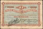 1912年大西洋国海外汇理银行壹圆。MACAU. Banco Nacional Ultramarino. 1 Pataca, 1912. P-7. Fine.