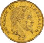 France. 1869. Gold. NGC MS61. AU. 100Franc. Napoleon III Laureate Head Gold 100 Francs