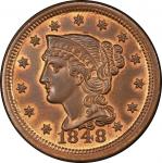 1848 Braided Hair Cent. Newcomb-3. Rarity-2. Mint State-66 RB (PCGS).