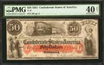 T-15. Confederate Currency. 1861 $50. PMG Extremely Fine 40 Net. Corner Repair.