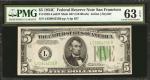 Fr. 1959-Lm637. 1934C $5  Federal Reserve Mule Note. San Francisco. PMG Choice Uncirculated 63 EPQ.