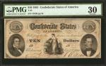 T-25. Confederate Currency. 1861 $10. PMG Very Fine 30.