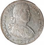1810-Mo HJ年墨西哥双柱一圆银币。墨西哥城铸币厂。MEXICO. 8 Reales, 1810-Mo HJ. Mexico City Mint. Ferdinand VII. NGC AU-5