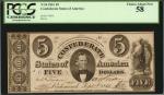 T-34. Confederate Currency. 1861 $5. PCGS Currency Choice About New 58.