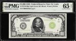 Fr. 2210-Hlgs. 1928 Light Green Seal $1000 Federal Reserve Note. St. Louis. PMG Gem Uncirculated 65 