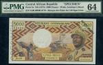 Banque des Etats de lAfrique Centrale, Central African Republic, specimen 5000 Francs, ND (1974), se