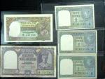 不同年份印度储备银行1、5 & 10 卢比。五张。 INDIA. Lot of (5). Reserve Bank of India. 1, 5 & 10 Rupees, Mixed Dates. P