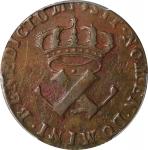 1722-H French Colonies Sou, or 9 Deniers. La Rochelle Mint. Martin 2.21-D.7, W-11840. Rarity-5. EF-4