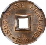 1899-A年大法国之安南当二。巴黎造币厰。FRENCH INDO-CHINA. 2 Sapeque, 1899-A. Paris Mint. NGC MS-66 Brown.