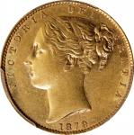 AUSTRALIA. Sovereign, 1879-S. Sydney Mint. Victoria. PCGS AU-58.