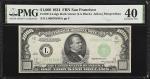 Fr. 2211-Ldgs. 1934 $1000 Dark Green Seal Federal Reserve Note. San Francisco. PMG Extremely Fine 40