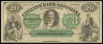 Citizens Bank of Louisiana, $20, unissued remainder, Shreveport, 18xx, black and green, allegorical 