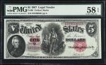 Fr. 88. 1907 $5  Legal Tender Note. PMG Choice About Uncirculated 58 EPQ.