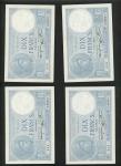 Banque de France, consecutive 10 francs (4), 1939, serial numbers E.68923 033, 034, 035, 036, blue, 