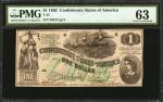 T-45. Confederate Currency. 1862 $1. PMG Choice Uncirculated 63.