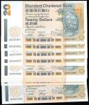 Standard Chartered Bank, $20, consectuve run of 50x $20, 2002, serial numbers GV024851-900, dark gre