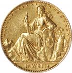 SWITZERLAND. Gold 20 Francs Pattern, 1873. Brussels Mint. PCGS Genuine--Mount Removed, AU Details Go