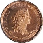 1869 Pattern Dime. Judd-704, Pollock-783. Rarity-7-. Copper. Reeded Edge. Proof-65 RD (PCGS).