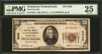 Stoneboro, Pennsylvania. $20 1929 Ty. 1. Fr. 1802-1. The First NB. Charter #6638. PMG Very Fine 25.