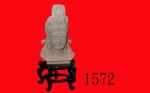 石雕摆件 「观音头像」 - 造型宽广庄重，石质坚实密緻，雕功精准细緻。Stone Guanyin Head. 50 x 32 x 16 cm