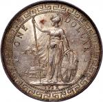 1912B英国贸易银元，背面有深色渍印，PCGS AU Detail，有环境损害，编号42691160