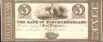 Northumberland, Pennsylvania. Bank of Northumberland. ND (18xx). $5. Uncirculated. Proof.