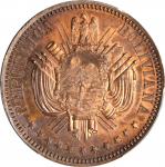 BOLIVIA. Copper Pattern Boliviano, 1868-CT. PCGS SP-63 BN Secure Holder.
