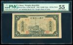 1949年中国人民银行第一版人民币一万圆「军舰」，无水印，编号 III I II 49332644, PMG 55