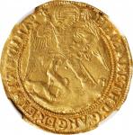 GREAT BRITAIN. Angel, ND (1584-86). London Mint; mm: escallop. Elizabeth I. NGC AU-55.