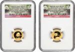2014年1/10盎司史密森学会熊猫金章，熊猫系列。两枚。CHINA. Duo of 1/10 Ounce Gold Mint Medals (2 Pieces), 2014. Panda Serie