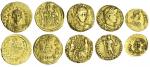 Late Roman and Byzantine gold coins (5), comprising a Solidus of Constantius II, facing armoured bus
