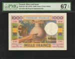 FRENCH AFARS & ISSAS. Tresor Public. 1000 Francs, ND (1974). P-32. PMG Superb Gem Uncirculated 67 EP