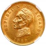 ECUADOR, struck at the Heaton Mint in Birmingham, gold 1 condor, 1928, NGC MS 62.