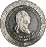 1776 (ca. 1876) Washington - Declaration Medal. Second Declaration Die. White Metal. 42 mm. Musante 
