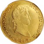 MEXICO. 8 Escudos, 1816-MO JJ. Mexico City Mint. Ferdinand VII. NGC AU-55.