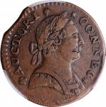 1788 Connecticut Copper. Miller 3-B.1, W-4410. Rarity-5+. Mailed Bust Right--Overstruck on Nova Cons