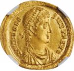 THEODOSIUS I, A.D. 379-395. AV Solidus (4.45 gms), Uncertain military mint, 1st Officina, ca. 393-39