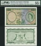 Government of Mauritius, 25 rupees, ND (1954), serial number A672550, olive green on multicolour und
