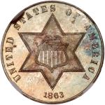 1863 Silver Three Cents. NGC PF68