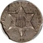 1861 Silver Three-Cent Piece. AU-53 (PCGS).