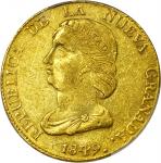 COLOMBIA. 1849-RS 16 Pesos. Bogotá mint. Restrepo M211.25. AU Detail — Bent (PCGS).
