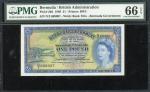 1966年英属殖民地1镑，编号N/2 669007，PMG 66EPQ，美品。Bermuda, British Administration, 1 pound, 1966, serial number